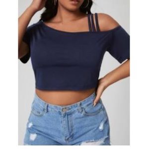 Plus Solid Asvmmetrical Neck Crop Tee